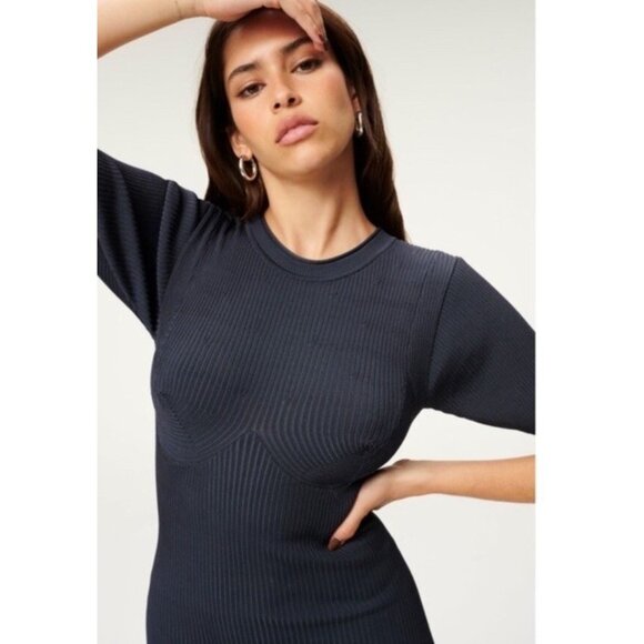 Good American Women's Sz 3 (Large) Midnight Blue Plaited Ribbed Mini Dress - Picture 11 of 12